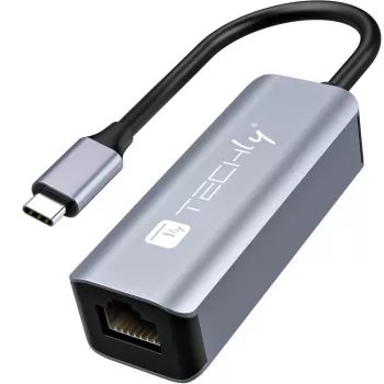 Techly IDATA USB-ETGIGA-CA USB-C į RJ45 adapteris, iki 1 Gbps, juodas/sidabrinis