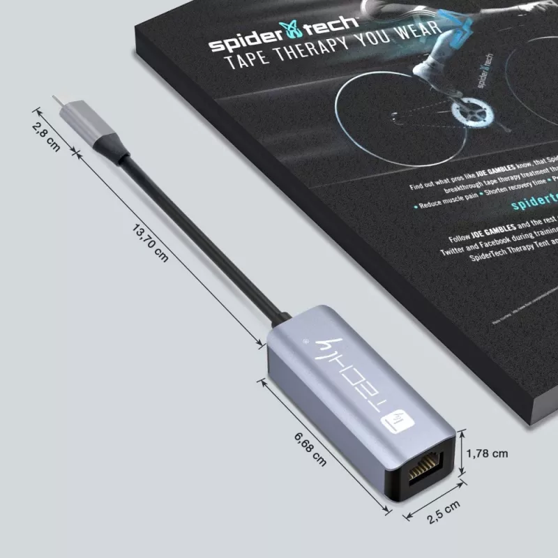 Techly IDATA USB-ETGIGA-CA USB-C į RJ45 adapteris, iki 1 Gbps, juodas/sidabrinis
