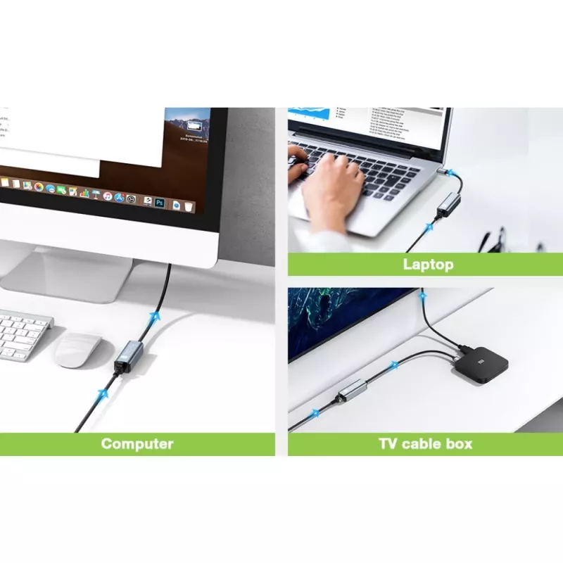 Techly IDATA USB-ETGIGA-CA USB-C į RJ45 adapteris, iki 1 Gbps, juodas/sidabrinis