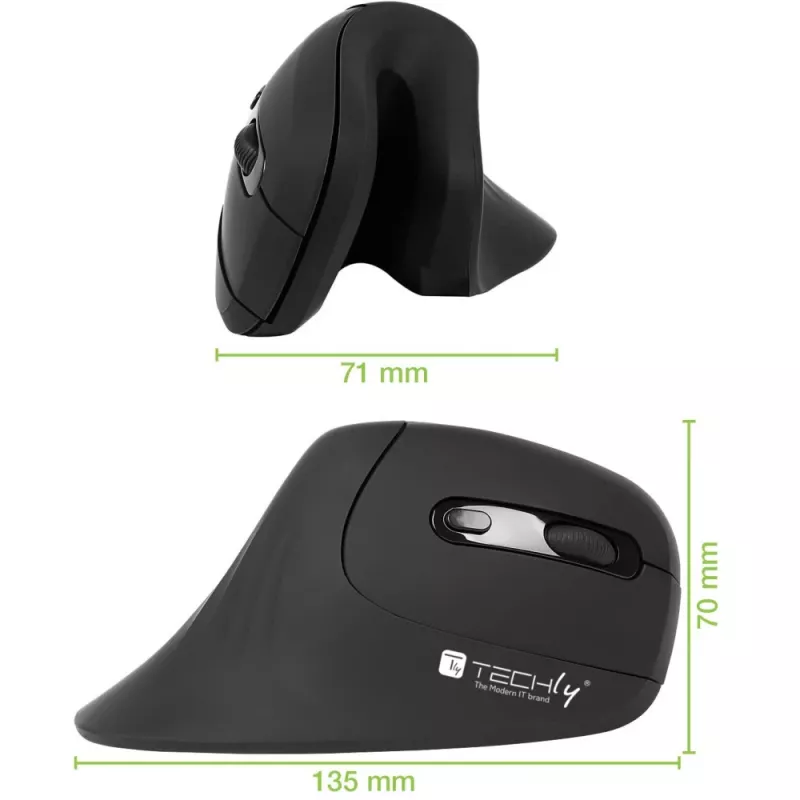 Techly IM 1100-VM-B vertikali pelė, RF belaidė, optinė, 3200 DPI, juoda