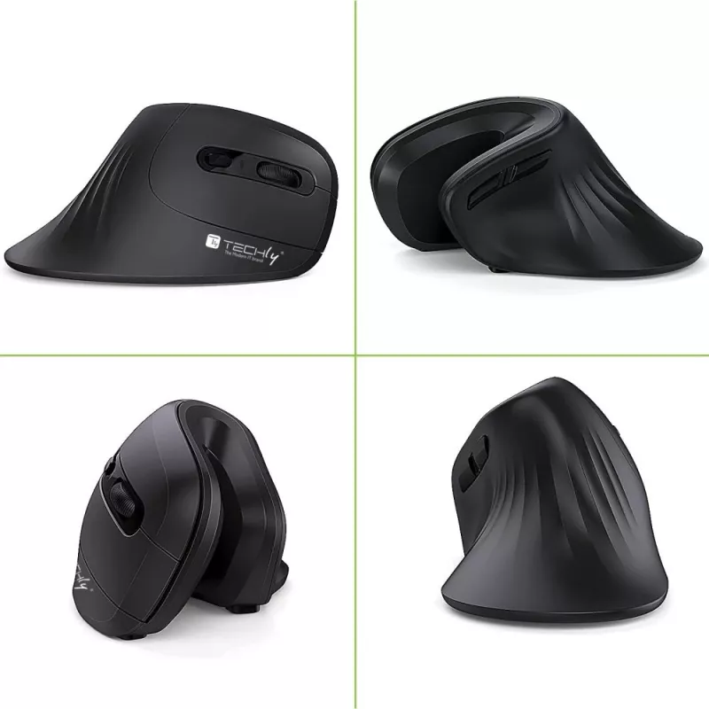 Techly IM 1100-VM-B vertikali pelė, RF belaidė, optinė, 3200 DPI, juoda