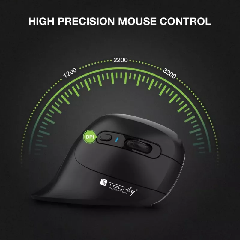 Techly IM 1100-VM-B vertikali pelė, RF belaidė, optinė, 3200 DPI, juoda