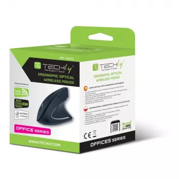 Techly IM 1200-VM-B vertikali belaidė optinė pelė, 2,4 GHz RF ryšys, 1600 DPI