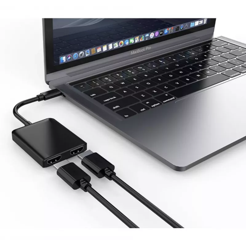 Techly IADAP USBC-HDMI2T4K vaizdo kabelio adapteris 0,15 m USB Type-C 2 x HDMI juodas