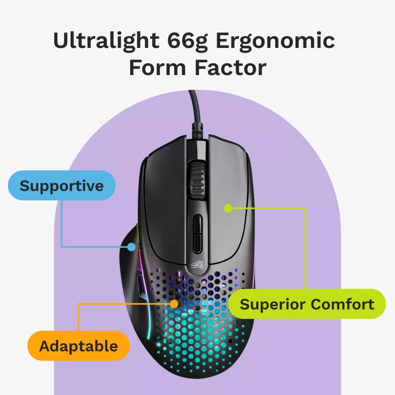 Glorious Gaming Model I 2 Wired - juoda, dešinei rankai, optinė, USB Type-A, 26000 DPI
