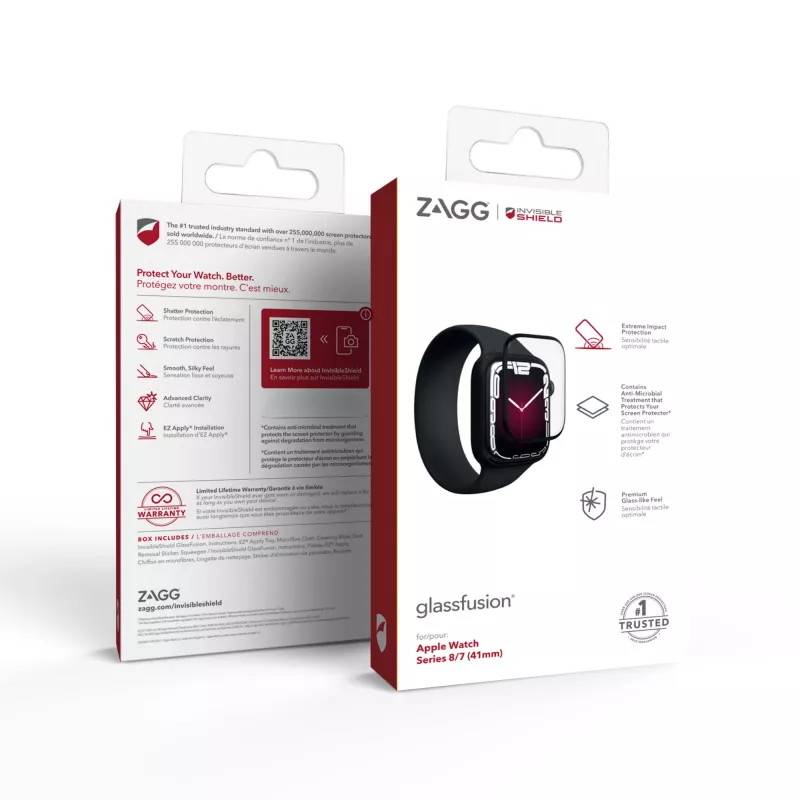 InvisibleShield Glass Fusion+ Apple Watch Series 7 (41 mm) / Series 8 (41 mm) – apsauginis stiklas