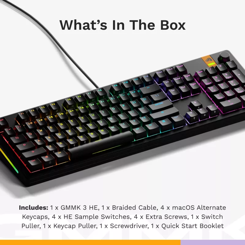 Glorious Gaming GMMK 3 HE 100% Prebuilt Wired Black - US – pilno dydžio mechaninė klaviatūra su RGB LED apšvietimu