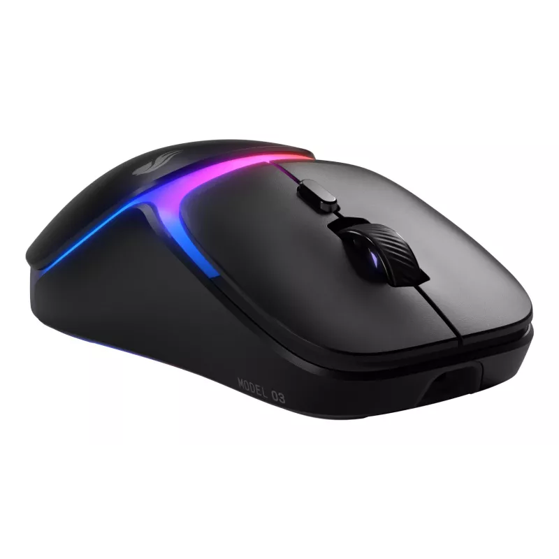 Glorious Gaming Model O3 Wireless pelė žaidimams - InfinitePlay keičiamų baterijų sistema, 8k atnaujinimo dažnis, 130 mln. paspaudimų optiniai jungikliai, itin lengva 66g, 30K DPI optinis jutiklis, RGB - Juoda