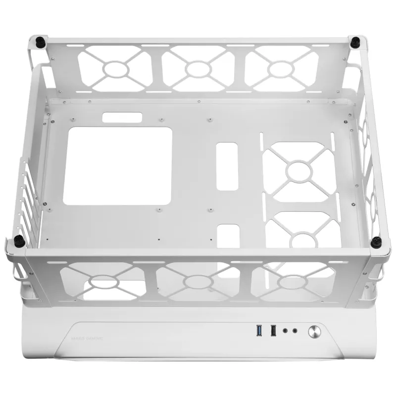 Mars Gaming MCB White PC Gaming ATX XL korpusas – Custom Premium Edition, dviejų kamerų modulinė struktūra