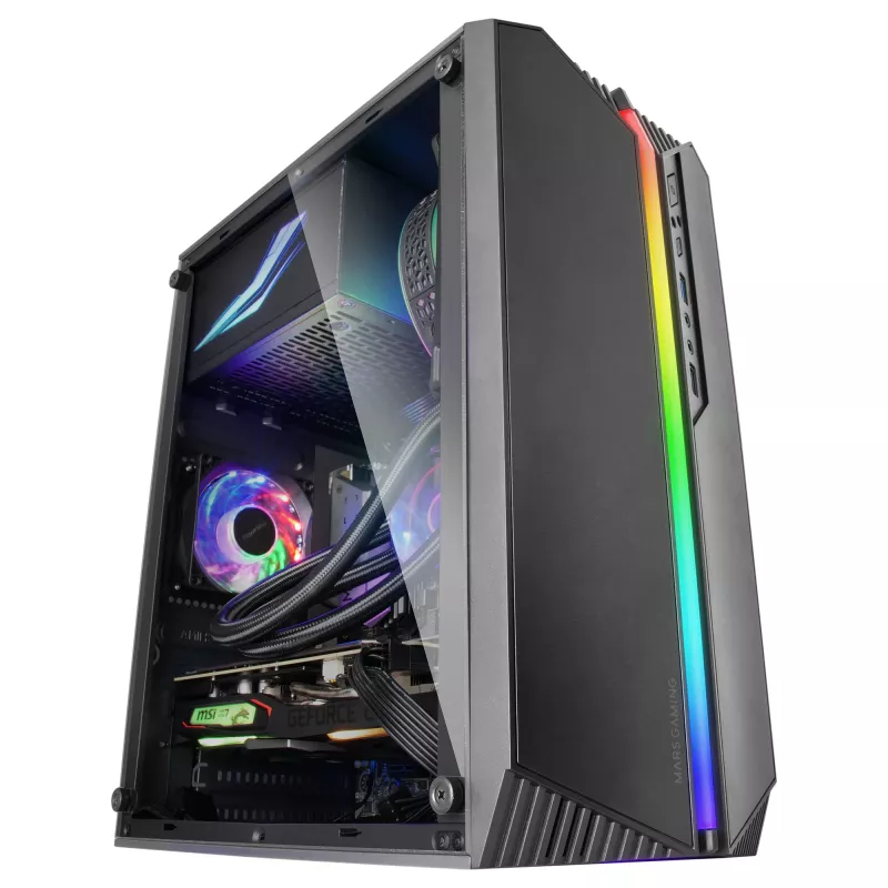 Mars Gaming MC-S1 Black kompiuterio korpusas Micro-ATX ARGB apšvietimas 12 režimų FRGB ventiliatorius šoninis langas