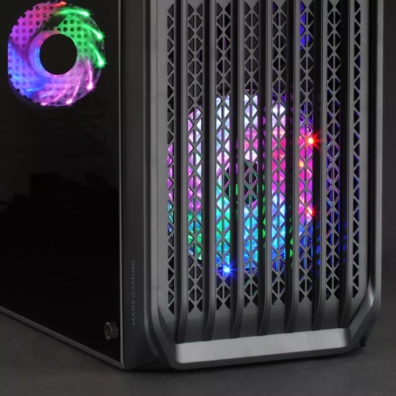 Mars Gaming MC-S2 Black kompiuterio korpusas (Micro-ATX, 2 FRGB ventiliatoriai, priekinės grotelės, šoninis langas)