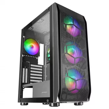 Mars Gaming MC-KX Black Premium E-ATX Gaming korpusas su FREEZER CPU sistema, 5 itin tylūs ARGB ventiliatoriai, ARGB valdiklis ir RF nuotolinis valdymas, aklinis priekis