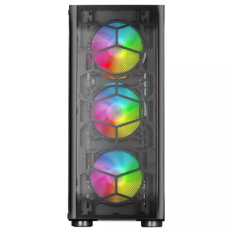 Mars Gaming MC-KX Black Premium E-ATX Gaming korpusas su FREEZER CPU sistema, 5 itin tylūs ARGB ventiliatoriai, ARGB valdiklis ir RF nuotolinis valdymas, aklinis priekis