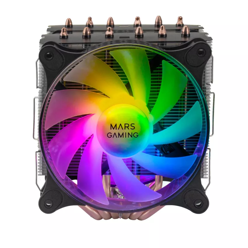 Mars Gaming MCPU-XT Black - CPU aušintuvas, dvigubas bokštas, 6 HCT šilumos vamzdeliai, TDP 300W, 2 ARGB PWM 12cm ventiliatoriai