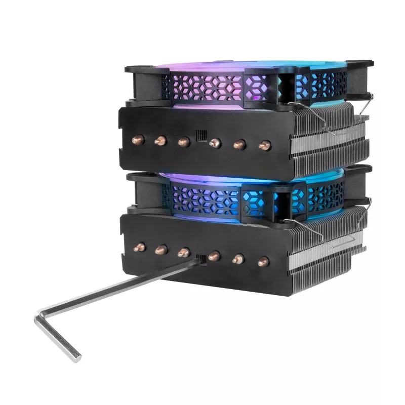 Mars Gaming MCPU-XT Black - CPU aušintuvas, dvigubas bokštas, 6 HCT šilumos vamzdeliai, TDP 300W, 2 ARGB PWM 12cm ventiliatoriai
