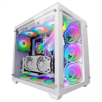 Mars Gaming MCV3 White Custom XXL E-ATX korpusas su dviem grūdinto stiklo langais, dviejų kamerų moduliniu rėmu