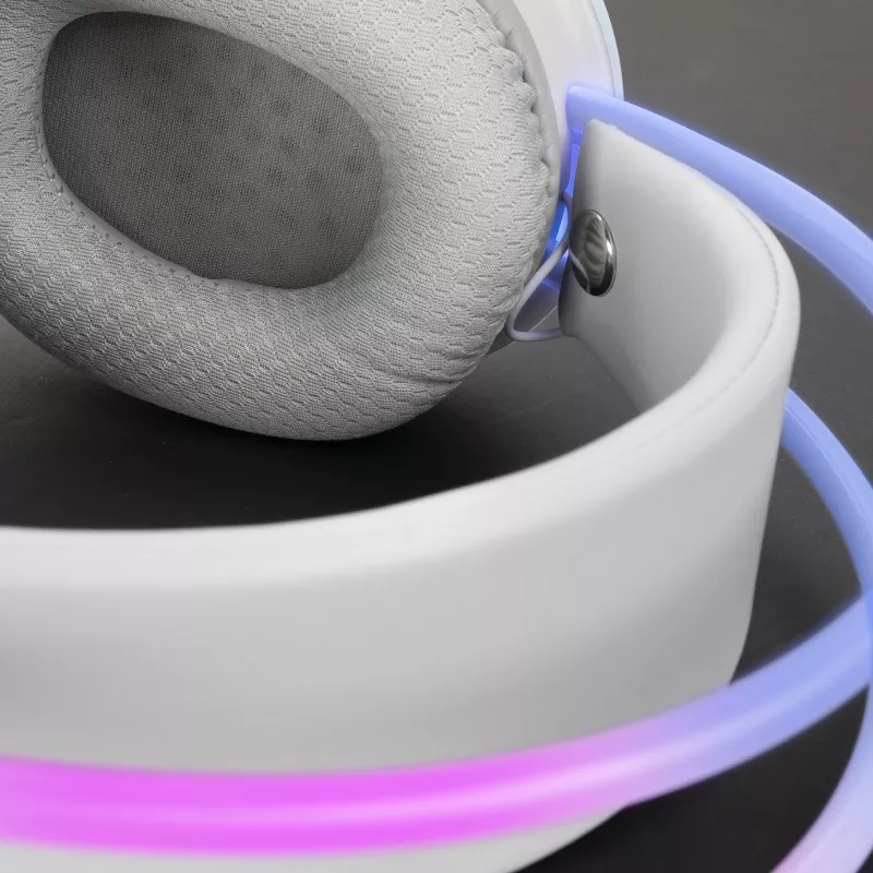 Mars Gaming MH-GLOW White belaidė ausinė su 360° RGB apšvietimu, triukšmo slopinimo mikrofonu, itin lengva konstrukcija, atminties putų pagalvėlėmis, universali suderinamumu