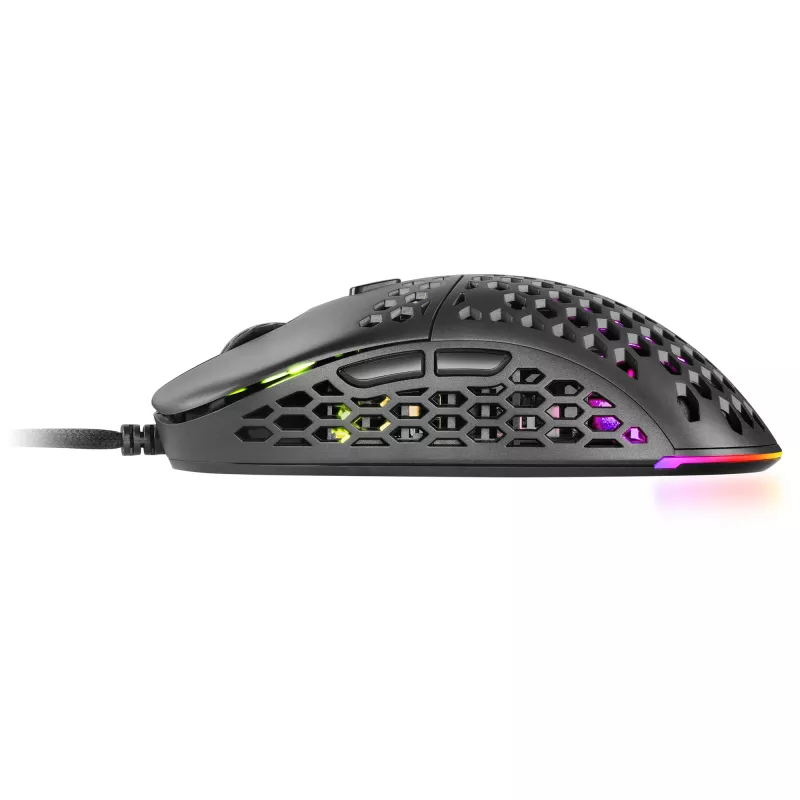 Mars Gaming MM55 Black RGB Chroma žaidimų pelė itin lengva 55g 12800 DPI HUANO mechaniniai jungikliai