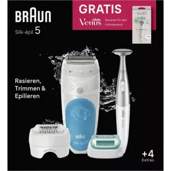 Braun Silk-épil 5 810 + Gillette Venus Trimmer 28 pincetų mėlyna, balta
