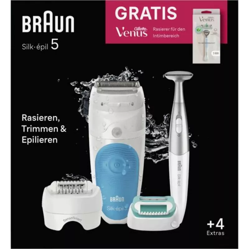 Braun Silk-épil 5 810 + Gillette Venus Trimmer 28 pincetų mėlyna, balta