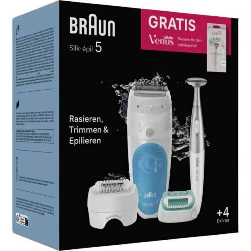 Braun Silk-épil 5 810 + Gillette Venus Trimmer 28 pincetų mėlyna, balta