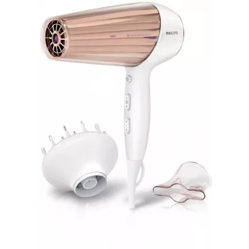 Plaukų džiovintuvas Philips MoistureProtect Sensor HP8280/00 — 2300 W, nuolatinės srovės variklis, 6 greičiai, jonų funkcija, šalto oro pūtimas, violetinė/balta