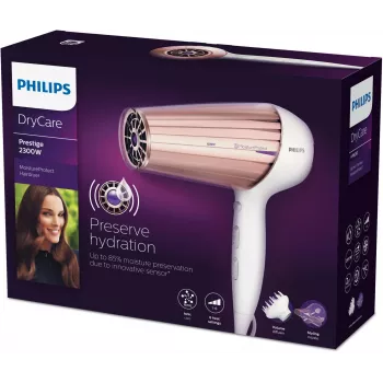 Plaukų džiovintuvas Philips MoistureProtect Sensor HP8280/00 — 2300 W, nuolatinės srovės variklis, 6 greičiai, jonų funkcija, šalto oro pūtimas, violetinė/balta