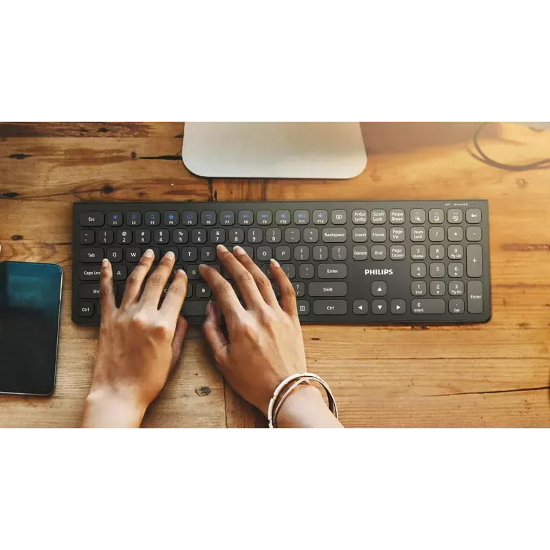 Philips 4000 serijos SPT6407B/31 belaidė klaviatūra su pele, RF + Bluetooth, QWERTY, juoda