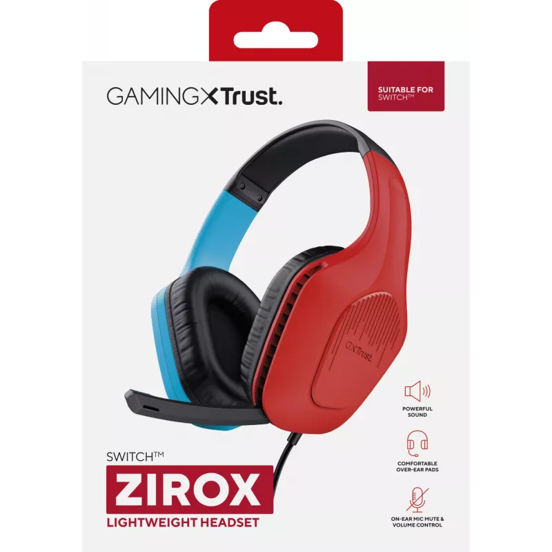 Ausinės Trust GXT 416S Zirox, laidinės, ant ausų, žaidimams, juodos, mėlynos, raudonos