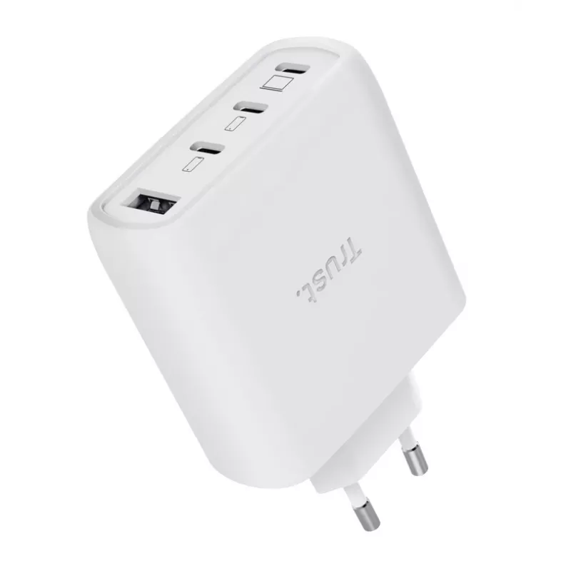 TRUST Maxo 65W greitasis AC sieninis įkroviklis, 3x USB-C, 20V maks., 2 m laidas, baltas