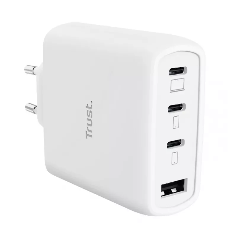 TRUST Maxo 65W greitasis AC sieninis įkroviklis, 3x USB-C, 20V maks., 2 m laidas, baltas