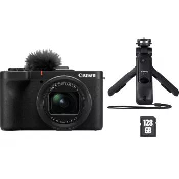Kompaktiška kamera Canon PowerShot V1 Premium Vlogger rinkinys – 22,3 MP, 1/4 colio CMOS, 4K UHD, 3,1x optinis priartinimas, 3 colių jutiklinis ekranas, Juoda