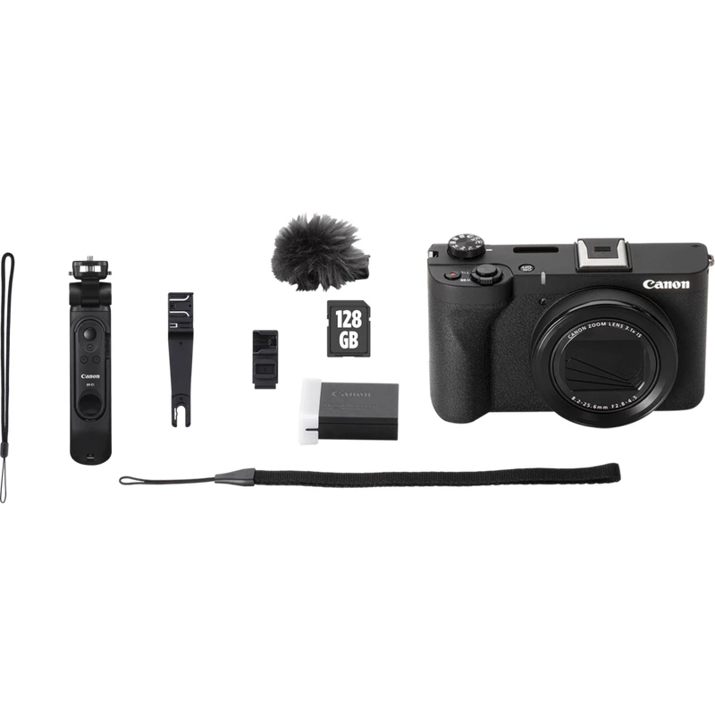 Kompaktiška kamera Canon PowerShot V1 Premium Vlogger rinkinys – 22,3 MP, 1/4 colio CMOS, 4K UHD, 3,1x optinis priartinimas, 3 colių jutiklinis ekranas, Juoda