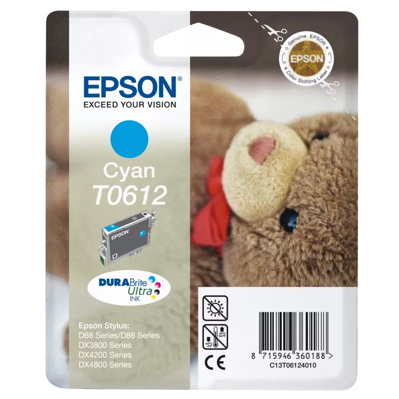 Epson Teddybear Cyan kasetė T0612 DURABrite Ultra rašalas, 8 ml, 1 vnt.