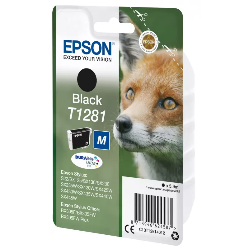 Epson T1281 Fox Original Kasetė su Juodu Rašalu, Vienetinis Paketas