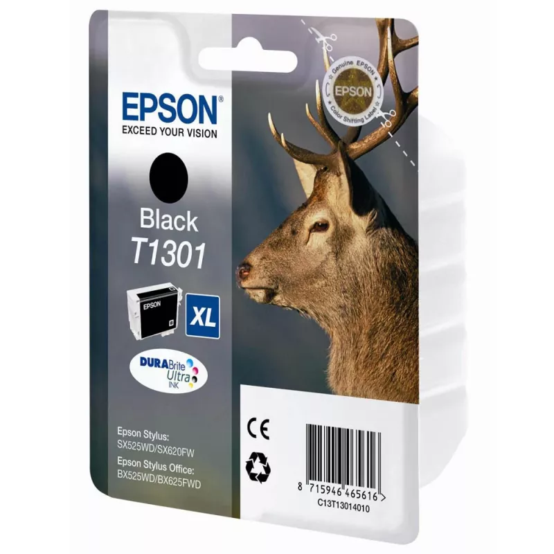 Epson Stag vienetinis juodas kasetė T1301 DURABrite Ultra rašalas, juoda, pigmentinis, 1 vnt.