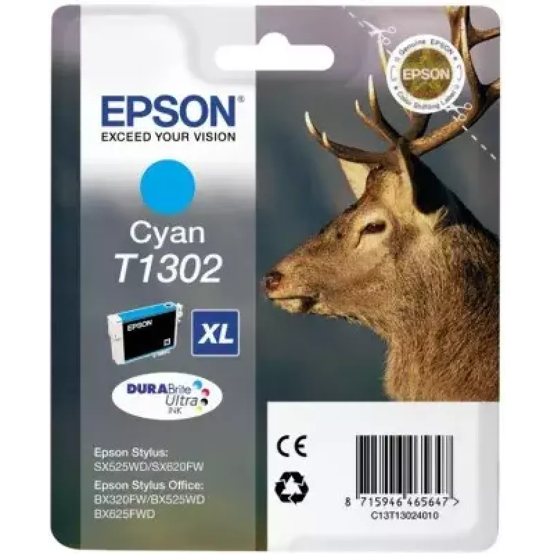Epson original rašalo kasetė T1302 DURABrite Ultra Cyan (vienetinis)