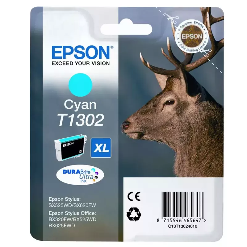 Epson original rašalo kasetė T1302 DURABrite Ultra Cyan (vienetinis)