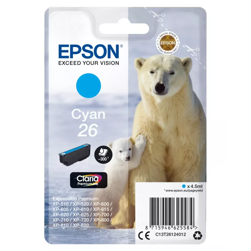 Epson Original Claria Premium kasetė Cyan 26 (C13T26124012)