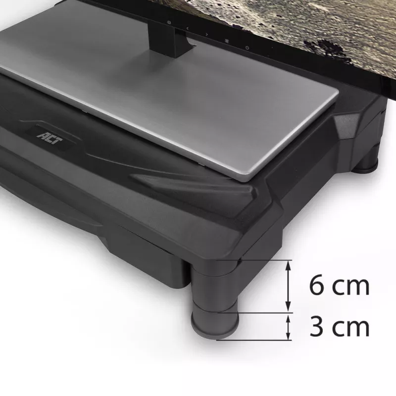 Monitorio stovas ACT AC8210 ypač platus su stalčiumi, reguliuojamas aukštis, iki 32 colių, 10 kg, juodas