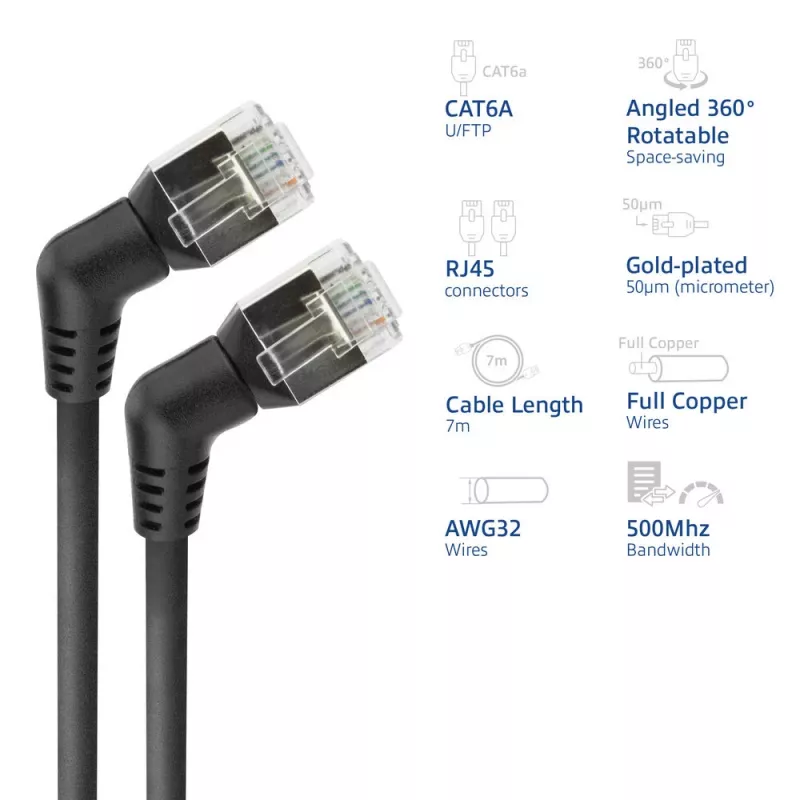 Tinklo laidas ACT DD1907 Cat6 U/FTP (STP) 7 m, RJ-45 į RJ-45, auksuoti kontaktai, juodas