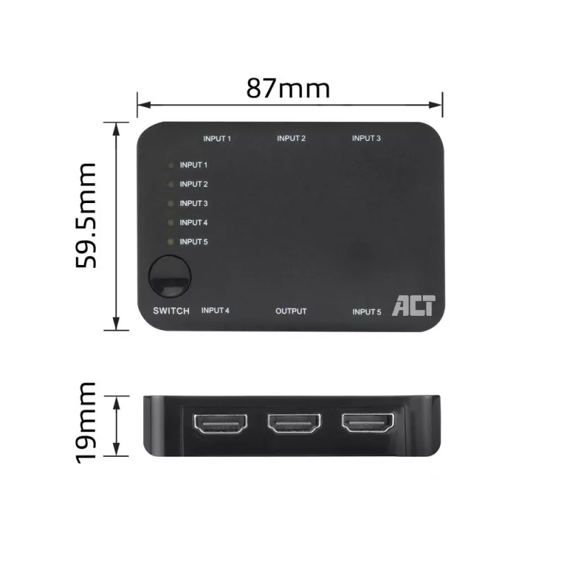 ACT 4K HDMI jungiklis 5 į 1, HDMI, juodas, 2160p, 18 Gbit/s, 4096 x 2160 pikseliai, 4K Ultra HD
