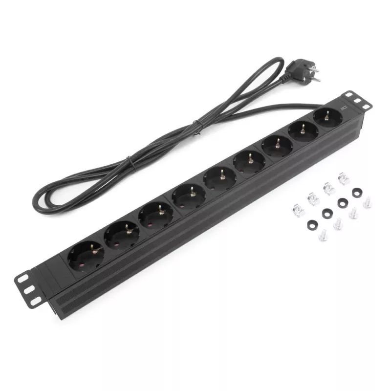 ACT PDU 19 colių ilgintuvas su 9 F tipo kištukiniais lizdais, 3 m H05VV-F 3G1.5