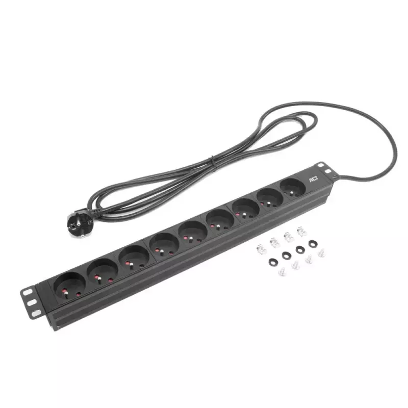 ACT Pravėdinimo lizdų blokas PDU 19 colių CEE7/7 su 9 E tipo lizdais, 3 m H05VV-F 3G1.5