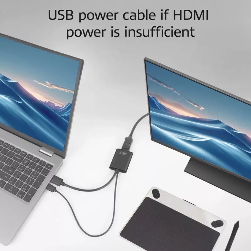 ACT AC7536 HDMI į DisplayPort adapteris 0,24 m, USB maitinimo laidas, juodas