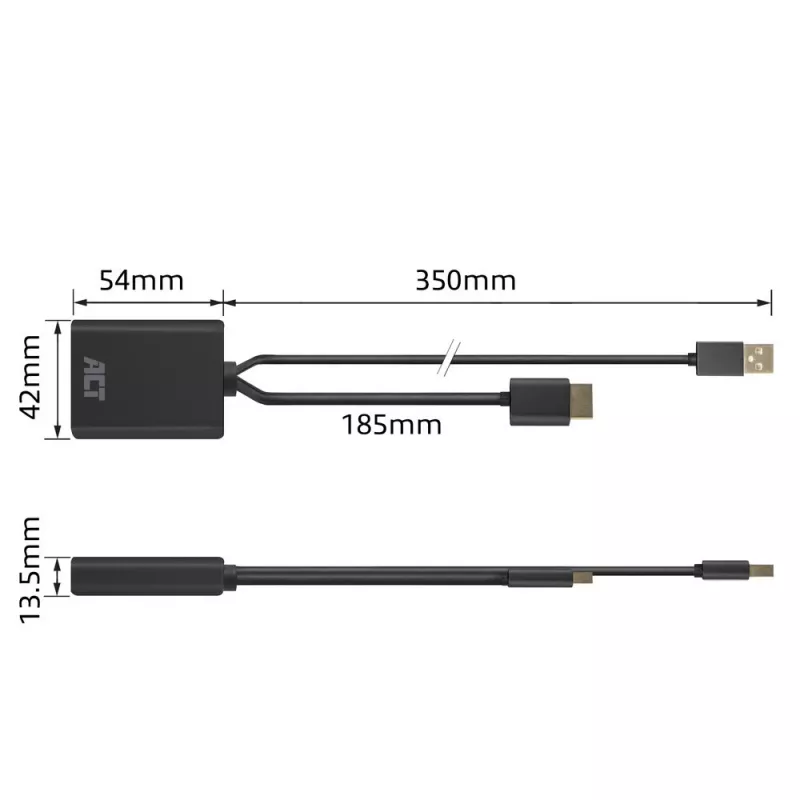 ACT AC7536 HDMI į DisplayPort adapteris 0,24 m, USB maitinimo laidas, juodas