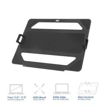ACT Universal laptopo lentyna monitorių rankoms, juoda, plienas, 29.5 cm (11.6 col.), 43.9 cm (17.3 col.), 9 kg, 75 x 75 mm
