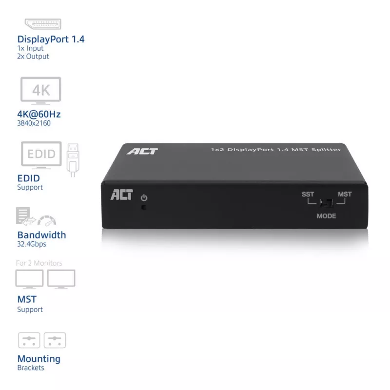 ACT 1x2 DisplayPort 1.4 MST skirstytuvas (AC7720)