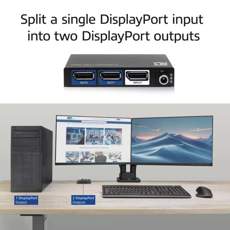ACT 1x2 DisplayPort 1.4 MST skirstytuvas (AC7720)