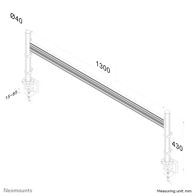 Neomounts FPMA-DTB100 stalinis bėgelis monitoriams 10-24 inch, spaustuvas, 10 kg, 25,4 cm (10 inch), 61 cm (24 inch), 100 x 100 mm, sidabrinis